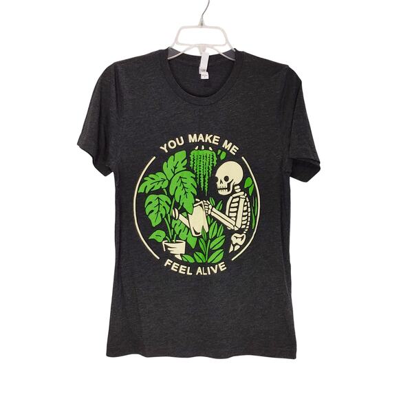 Bella+Canvas Skeleton You Make Me Feel Alive Plant Graphic Tee Heather Black S - Picture 4 of 8